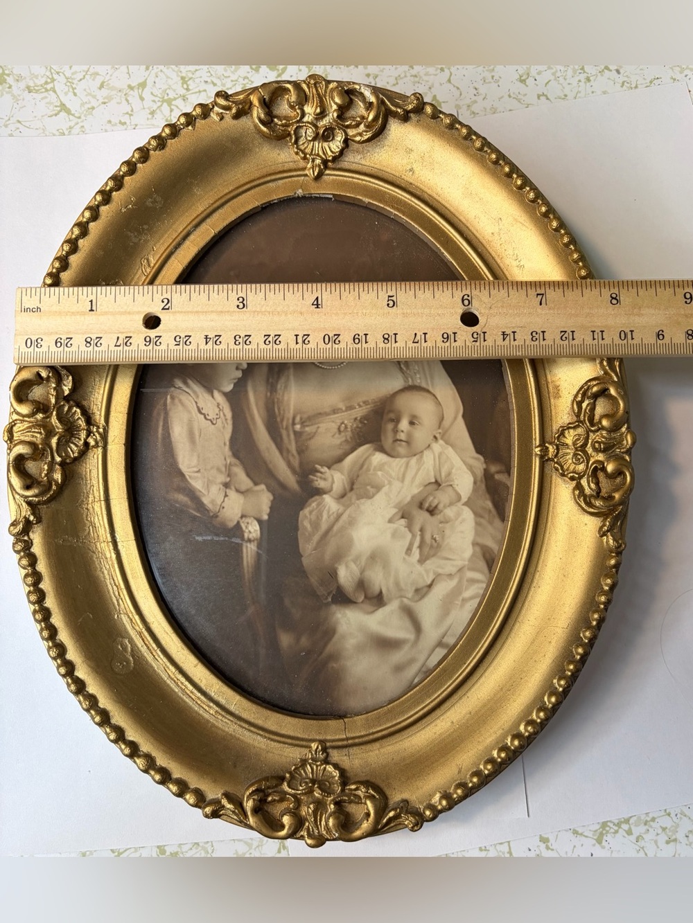 Gold Ornate Oval Picture Frame Beaded Gesso Victorian Edwardian Antique - Picture 4 of 15